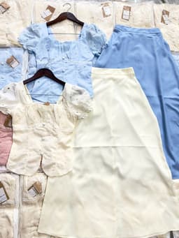 Set váy dài, Set chất Cotton Thêu Hoa áo cổ vuông tay bồng phối chân váy dáng đuôi cá dài thanh lịch 6