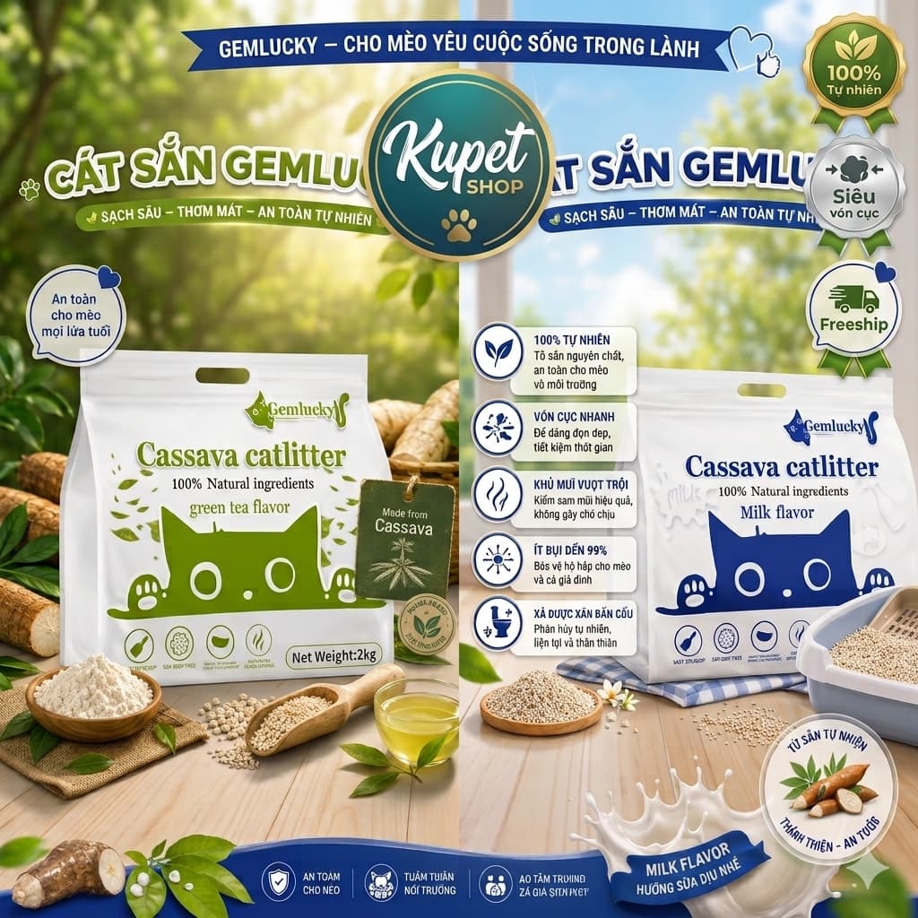 "Combo 4 gói Cát Sắn Gemlucky: Siêu Thấm Hút, Khử Mùi, Không Bụi – Giải Pháp Rẻ Tiết Kiệm Cho Mèo!"