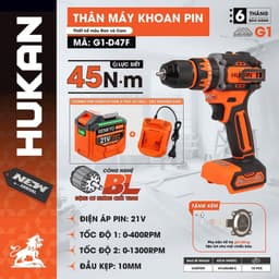 Máy Khoan Pin 3 Chức Năng HUKAN G1-D47F, 45NM, Không Chổi Than, Chuyên khoan tường, sắt, gỗ, bắt vít 1