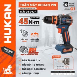 1 Máy Khoan Pin 3 Chức Năng HUKAN G1-D47F, 45NM, Không Chổi Than, Chuyên khoan tường, sắt, gỗ, bắt vít 2
