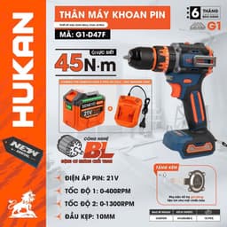 1 Máy Khoan Pin 3 Chức Năng HUKAN G1-D47F, 45NM, Không Chổi Than, Chuyên khoan tường, sắt, gỗ, bắt vít 1