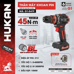 Máy Khoan Pin 3 Chức Năng HUKAN G1-D47F, 45NM, Không Chổi Than, Chuyên khoan tường, sắt, gỗ, bắt vít 2