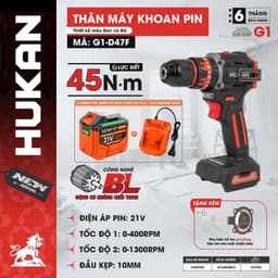 Máy Khoan Pin 3 Chức Năng HUKAN G1-D47F, 45NM, Không Chổi Than, Chuyên khoan tường, sắt, gỗ, bắt vít 1