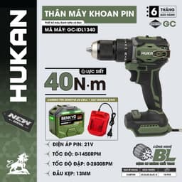 Máy Khoan Pin HUKAN GC-IDL1340 21V, Động Cơ Không Chổi Than, Lực Siết 40N.m, Đầu Kẹp 13mm 1