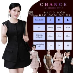Sét  Váy Áo Gile Vest Cúc Bọc Sang Trọng Phối Sơ Mi Tơ Thanh Lịch Chansee Studio 9