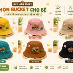 [4th-2 tuổi]Nón Cho Bé Hình Xe Công Trình –Mũ Bucket Bé Trai Thêu Nổi Dễ Thương Có Dây Rút Nhiều Màu 2