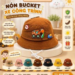[4th-2 tuổi]Nón Cho Bé Hình Xe Công Trình –Mũ Bucket Bé Trai Thêu Nổi Dễ Thương Có Dây Rút Nhiều Màu 8