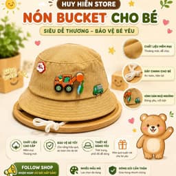 [4th-2 tuổi]Nón Cho Bé Hình Xe Công Trình –Mũ Bucket Bé Trai Thêu Nổi Dễ Thương Có Dây Rút Nhiều Màu 9