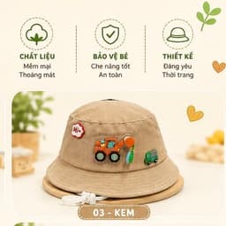 [4th-2 tuổi]Nón Cho Bé Hình Xe Công Trình –Mũ Bucket Bé Trai Thêu Nổi Dễ Thương Có Dây Rút Nhiều Màu 4