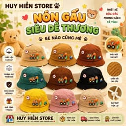 [4th-2 tuổi]Nón Cho Bé Hình Xe Công Trình –Mũ Bucket Bé Trai Thêu Nổi Dễ Thương Có Dây Rút Nhiều Màu 1