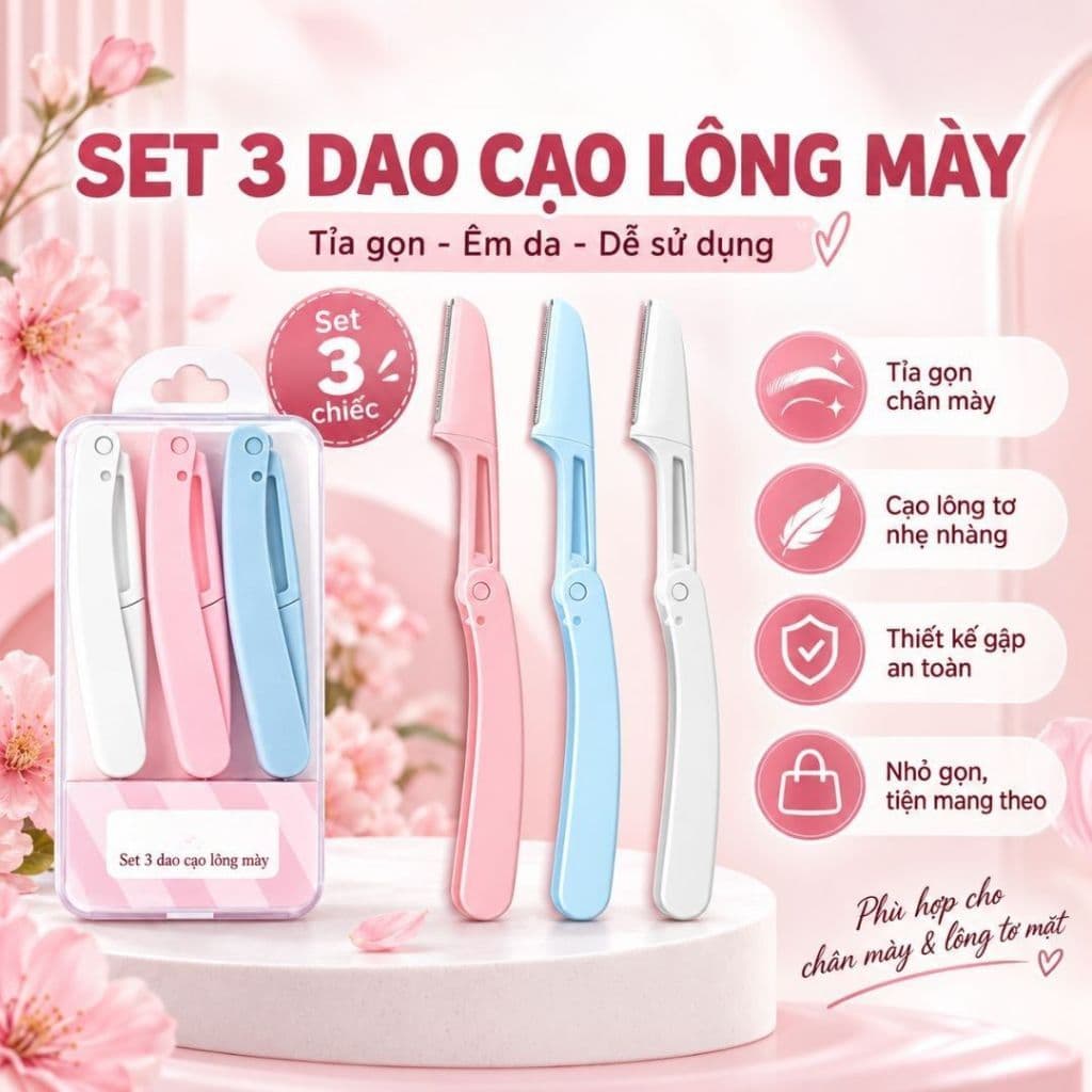 [ ComBo 3 ] Dao Cạo Lông Mày Gấp Gọn Kèm Hộp VINALUXURY Tỉa Chân Mày Tóc Mái Chuẩn Đẹp An Toàn Cho Nữ