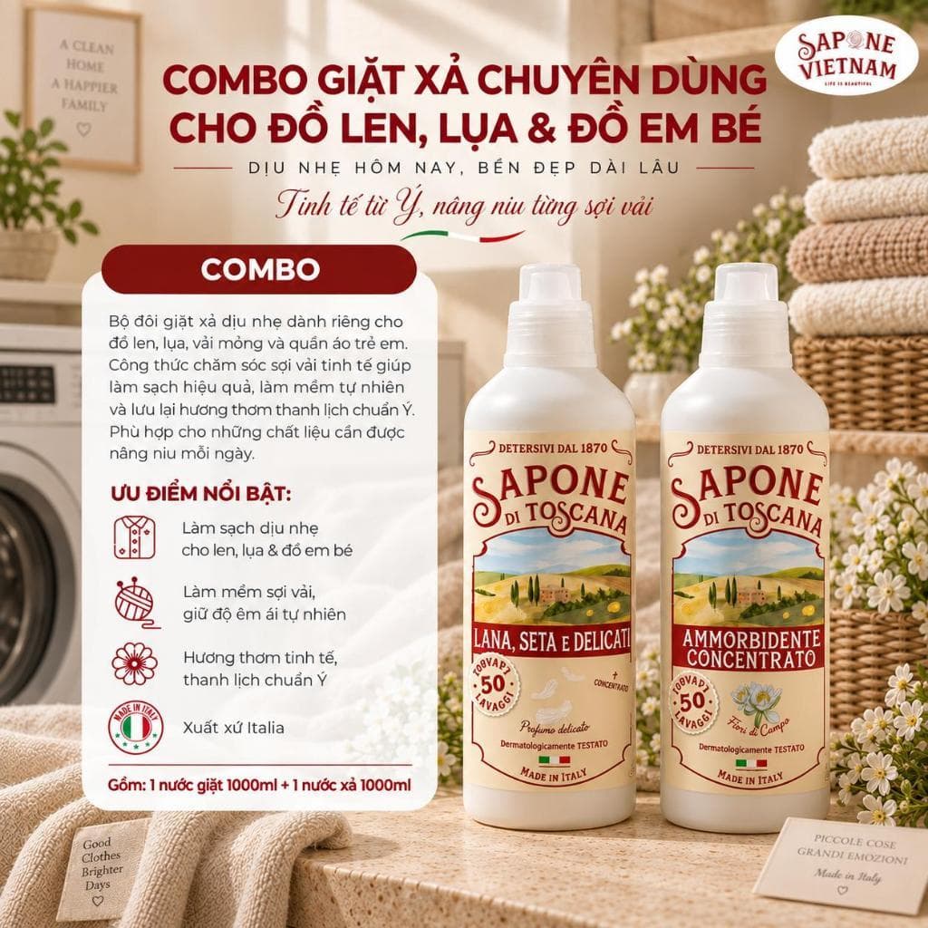 NƯỚC GIẶT XẢ CHUYÊN DÙNG CHO ĐỒ LEN, LỤA & ĐỒ EM BÉ  DỊU NHẸ HÔM NAY, BỀN ĐẸP DÀI LÂU