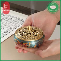Lư đồng xông trầm cẩm tú họa sen men pháp lam 4