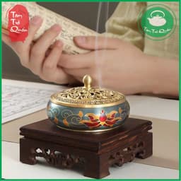 Lư đồng xông trầm cẩm tú họa sen men pháp lam 1