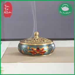 Lư đồng xông trầm cẩm tú họa sen men pháp lam 2