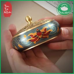Lư đồng xông trầm cẩm tú họa sen men pháp lam 3