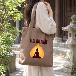 Túi tote canvas vải nâu  A Di Đà Phật túi đi chùa túi làm quà size to đựng vừa A4 tsn1005 3