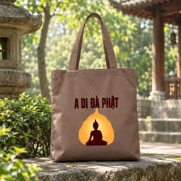 Túi tote canvas vải nâu  A Di Đà Phật túi đi chùa túi làm quà size to đựng vừa A4 tsn1005 2