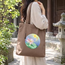 Túi tote canvas vải nâu hoa sen A Di Đà Phật túi đi chùa túi làm quà size to đựng vừa A4 tsn1008 3