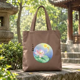 Túi tote canvas vải nâu hoa sen A Di Đà Phật túi đi chùa túi làm quà size to đựng vừa A4 tsn1008 2