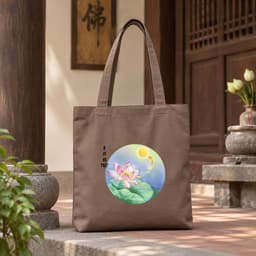 Túi tote canvas vải nâu hoa sen A Di Đà Phật túi đi chùa túi làm quà size to đựng vừa A4 tsn1008 1