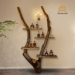 Kệ Trang Trí Gỗ Lũa Tự Nhiên 4 Tầng, Kệ Trưng Bày Độc Đáo, Kệ Rượu Decor Phòng Khách 2
