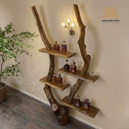 Kệ Trang Trí Gỗ Lũa Tự Nhiên 4 Tầng, Kệ Trưng Bày Độc Đáo, Kệ Rượu Decor Phòng Khách 3