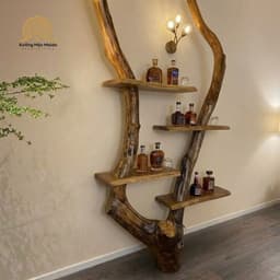 Kệ Trang Trí Gỗ Lũa Tự Nhiên 4 Tầng, Kệ Trưng Bày Độc Đáo, Kệ Rượu Decor Phòng Khách 1