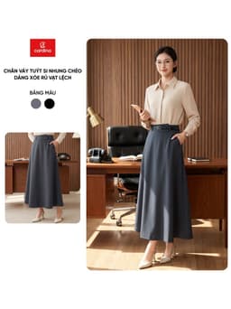 Chân váy nữ CARDINA chất liệu tuýt si nhung chéo dáng xòe rủ vạt lệch  6CVX14 1