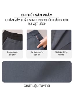 Chân váy nữ CARDINA chất liệu tuýt si nhung chéo dáng xòe rủ vạt lệch  6CVX14 4