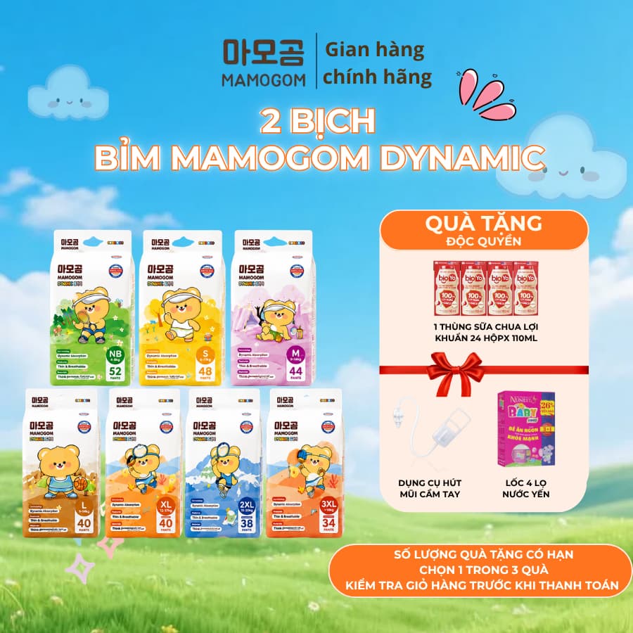 [COMBO 2] Tã bỉm Mamogom Dynamic Đủ Size mềm mại thấm hút tốt cho bé