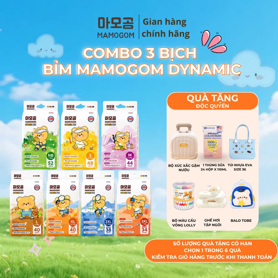 [COMBO 3] Tã bỉm Mamogom Dynamic Đủ Size mềm mại thấm hút tốt cho bé