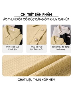 Áo thun nữ CARDINA chất liệu thun xốp cổ đức dáng ôm khuy cài nửa  6AKD02 3