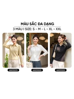 Áo thun nữ CARDINA chất liệu thun xốp cổ đức dáng ôm khuy cài nửa  6AKD02 4