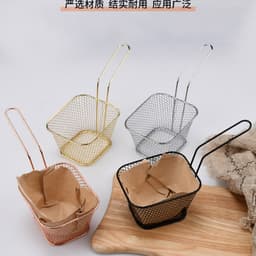1 Giỏ chiên bằng thép không gỉ al Mini Giỏ chiên khoai tây chiên kiểu Pháp Giỏ chiên tách dầu vuông sáng tạo 3