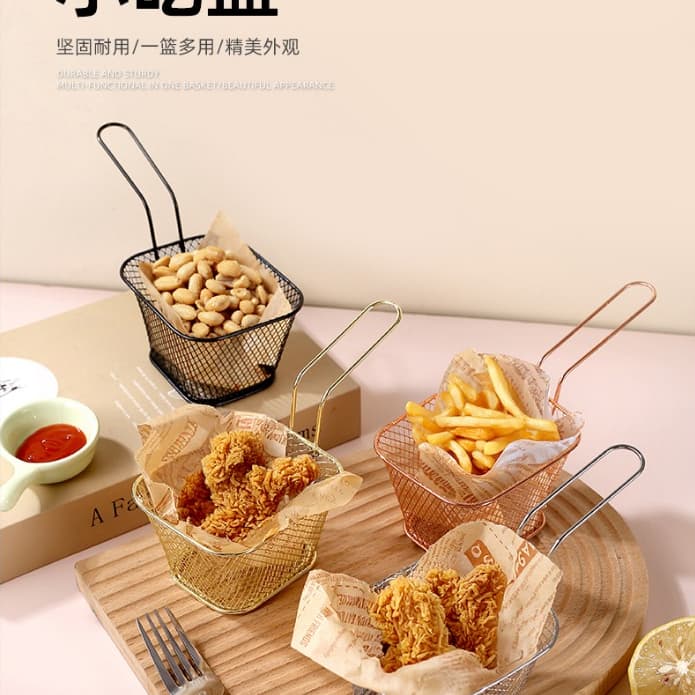 1 Giỏ chiên bằng thép không gỉ al Mini Giỏ chiên khoai tây chiên kiểu Pháp Giỏ chiên tách dầu vuông sáng tạo