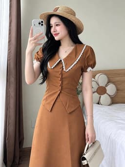 Set váy dài, Set công sở chất Tuyết Mưa áo cổ nhọn phối Ren thanh lịch mix chân váy chữ A dáng dài 6