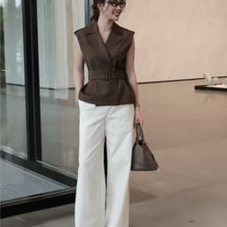 Áo Gile Blazer Kèm Đai Màu Nâu Choco Trầm Chất Bò Lụa MACI MCAGLNA0409 Thời Trang Nữ Thiết Kế 6