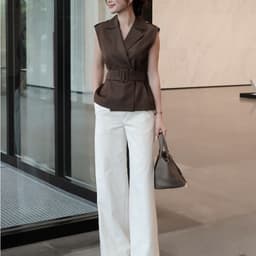 Áo Gile Blazer Kèm Đai Màu Nâu Choco Trầm Chất Bò Lụa MACI MCAGLNA0409 Thời Trang Nữ Thiết Kế 7