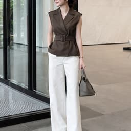Áo Gile Blazer Kèm Đai Màu Nâu Choco Trầm Chất Bò Lụa MACI MCAGLNA0409 Thời Trang Nữ Thiết Kế 5