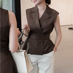 Áo Gile Blazer Kèm Đai Màu Nâu Choco Trầm Chất Bò Lụa MACI MCAGLNA0409 Thời Trang Nữ Thiết Kế 2