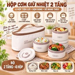 Hộp Đựng Cơm Giữ Nhiệt Kèm Túi 2 Tầng 4 Hộp Cơm Văn Phòng Cách Nhiệt Thép Không Gỉ Tiện Lợi 1