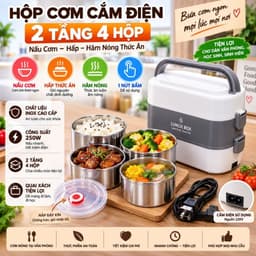 Hộp cơm cắm điện VINALUXURY 2 tầng 4 bát inox giữ nhiệt, hâm nóng và nấu chín thức ăn tiện lợi 1
