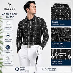 Áo Polo Golf Nam Dài Tay HAZZYS Họa Tiết Hoa Cao Cấp Thoáng Khí Co Giãn Tốt Form Golf Lịch Lãm 7