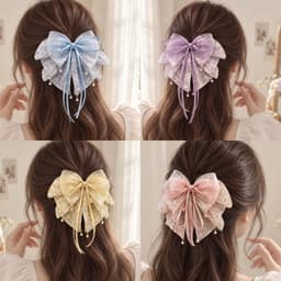 Kẹp Tóc Nơ Hoa Nhí Bản To Phong Cách Nàng Thơ, Kẹp Nửa Đầu Đính Hạt Thanh Lịch Nữ Tính 1
