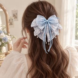 Kẹp Tóc Nơ Hoa Nhí Bản To Phong Cách Nàng Thơ, Kẹp Nửa Đầu Đính Hạt Thanh Lịch Nữ Tính 4