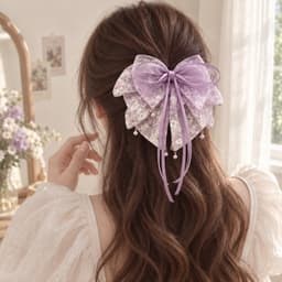 Kẹp Tóc Nơ Hoa Nhí Bản To Phong Cách Nàng Thơ, Kẹp Nửa Đầu Đính Hạt Thanh Lịch Nữ Tính 5