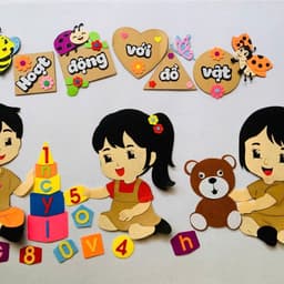 Góc Hoạt động với đồ vật - Tranh góc dán tường chất steam trang trí lớp học cho bé mầm non 3