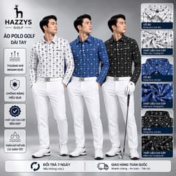Áo Polo Golf Nam Dài Tay HAZZYS Họa Tiết Hoa Cao Cấp Thoáng Khí Co Giãn Tốt Form Golf Lịch Lãm 1