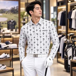Áo Polo Golf Nam Dài Tay HAZZYS Họa Tiết Hoa Cao Cấp Thoáng Khí Co Giãn Tốt Form Golf Lịch Lãm 5